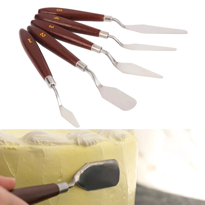 

5pcs/set Stainless Steel Spatula Baking Pastry Tools Fondant Cream Mixing Scraper Oil Painting Shovel Cake Decorating Tools