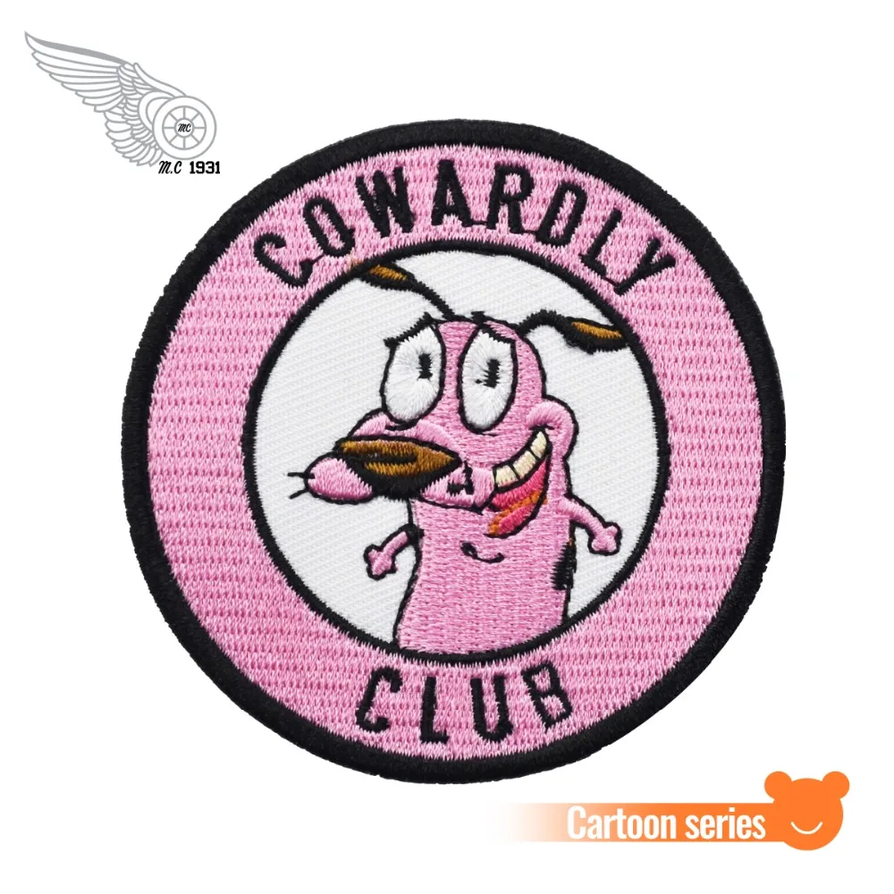 

COWARDLY CLUB Dog Embroidered Iron On Pink Patch About 3 Inch Applique DIY Accessory Punk Badge