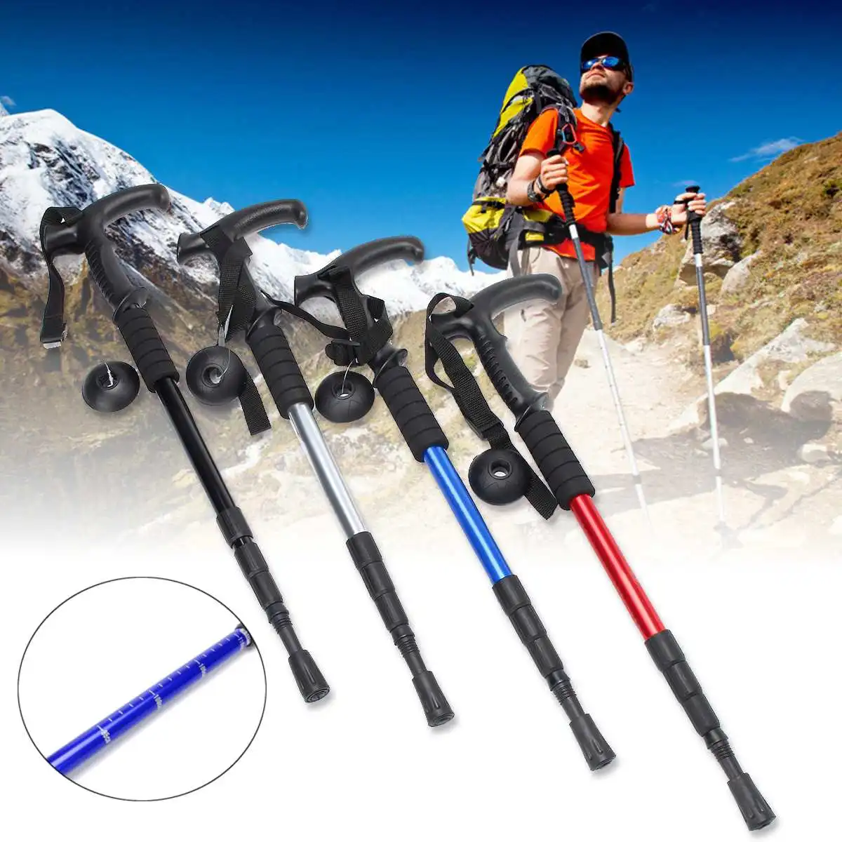 T Handle Walking Stick Telescopic Baton Hiking Trekking Poles Folding Cane Crutches Old Man Non Slip Rubber Cane Walking Sticks Aliexpress
