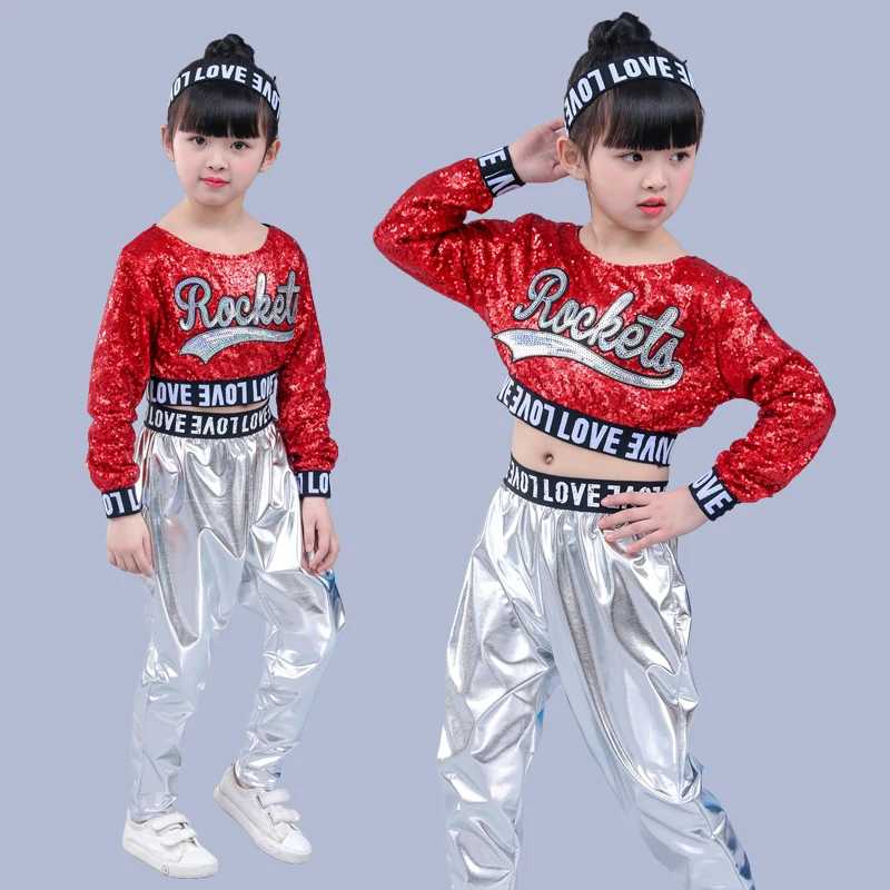 Enfants Filles Paillettes Hip-hop Costume Rue Danse Ensemble de vêtements 