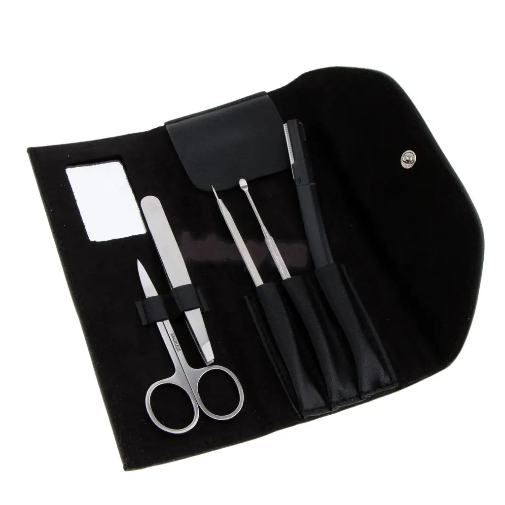 5Pcs/Set Stainless Steel Eyebrow Tweezer Scissor Trimmer Kit Acne Pin