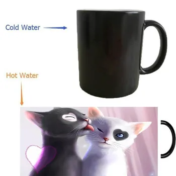 

In Love Cat Mugs Heat Reveal Travel Coffee Mugs Cold Hot Sensitive Whisky Transforming Porcelain Tea