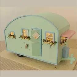 Кукольный миниатюрный деревянный собранные с голосовой легкая музыка ручной работы комплекты Строительство Модель Travel Caravan подарок для