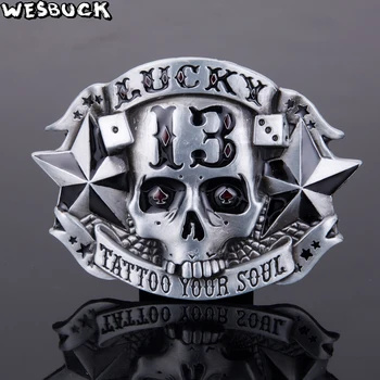 

5Pcs MOQ WesBuck Brand New Fashion Lucky 13 Tattoo Your Soul Skull Belt Buckles Men Metal With Men Jeans Cintos Fivelas