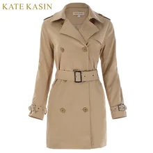Kate Kasin Высокая мода уличный женский классический двубортный плащ Бизнес водонепроницаемый плащ Офисная Женская верхняя одежда