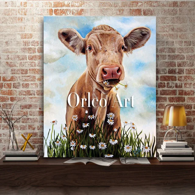 Hand Painted Animals Cow Oil Painting On Canvas Abstract Color Wall Hand Painted Animals Cow Oil Painting On Canvas Abstract Color Wall Art For Living Room