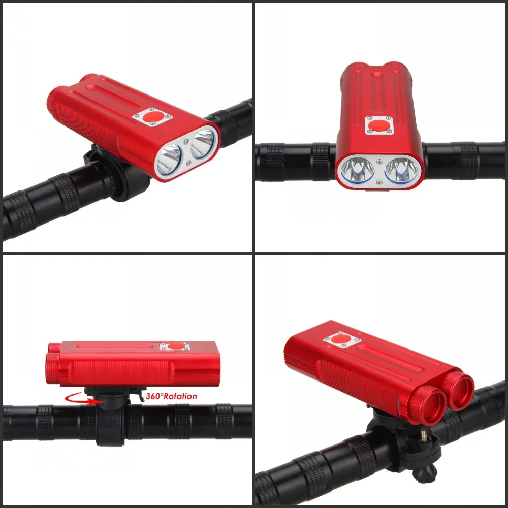 Perfect Aluminum 2x XM-L T6 LED Light Front Bike Headlight 7 ModesCycling Lamps+2x Rechargeable 3.7v 18650 2400mah Battery+Charger 14