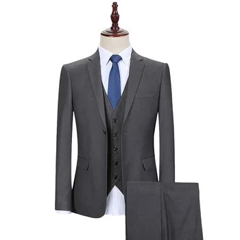 

Dark Gray Business Men Suits Three Piece One Button Classic Fit Wedding Groom Tuxedos 2018 Custom Made Jacket Pant Vest