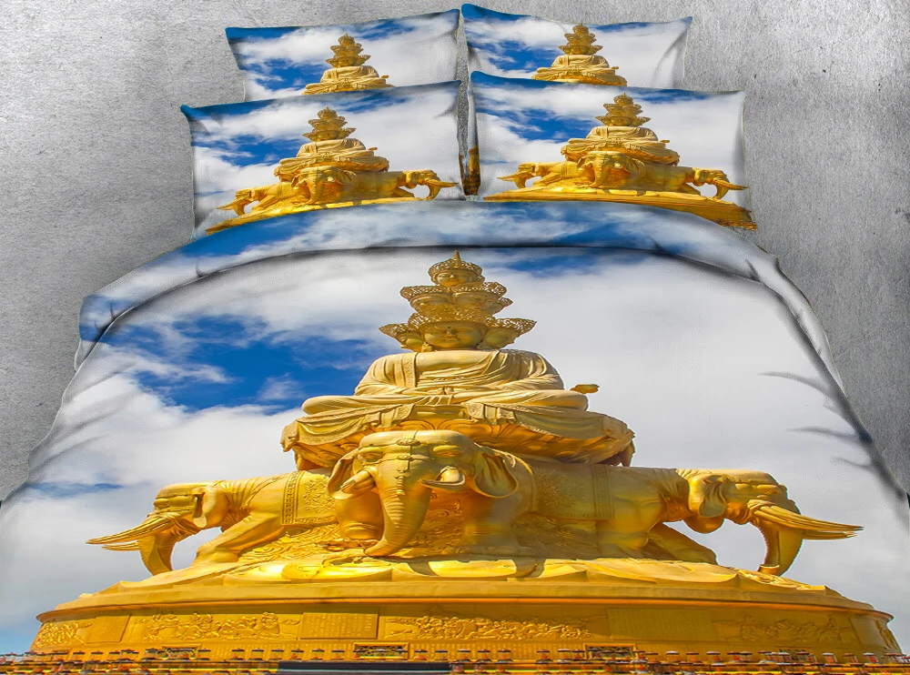 

Golden Buddha on all sides 3d effect photo bed linen can be customized photo pattern