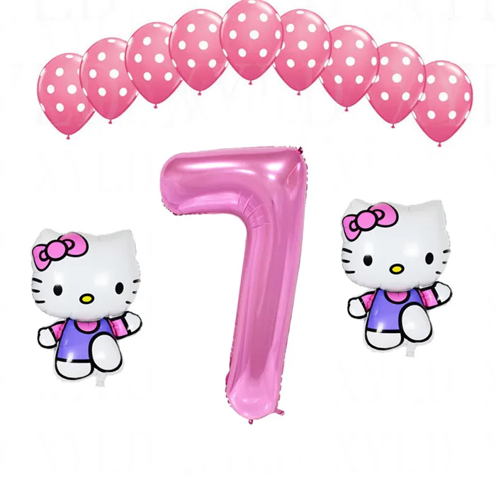 1 комплект, воздушный шар hello kitty с цифрами 40 дюймов, латексные шары в розовый горошек для девочек 1, 2, 3, 5 лет, декор для дня рождения, Детские шары - Цвет: Розовый