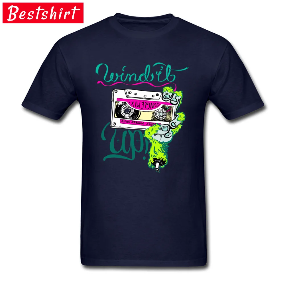 Birthday T-shirts Special Round Neck Wind it up Monkey hand All Cotton Men Tops Shirt Casual Short Sleeve T-Shirt Wind it up Monkey hand navy