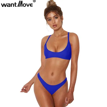 

Wantmove 2018 summer new bikini solid color Europe and the United States sexy backless straps beach split 2 piece suit JZ323