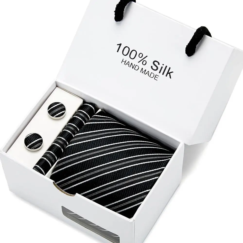 

New Classic men ties set Extra Long Size 145cm*8cm Black striped Necktie Silk Jacquard Woven Neck Tie Suit Wedding Party