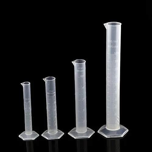 4 Piece Set- Plastic Graduated Measuring Cylinders, 10ml, 25ml, 50ml & 100ml