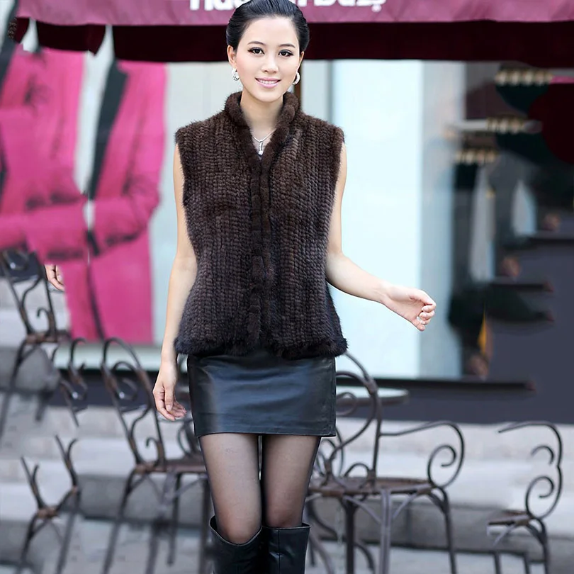 Colete de pele de vison curto ladies collar knitting factory direct 2017 colete de inverno casaco de pele natural para as mulheres mandarim collar magro coletes à prova de