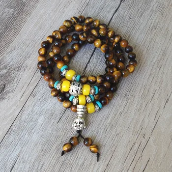 

Women Men 6MM 108 Beads Tibetan Buddha Chakra Mala Bracelet Tiger Eye Stone Yoga Zen Healing Charm Beaded Bracelet Jewelry