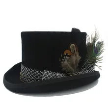 15 см 4 Размеры ручной работы стимпанк Черный Шерсть Для женщин Для мужчин Fedora Top Hat для мага вечерние Свадебные Hat