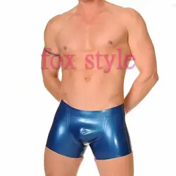 Новый модный стиль боксер короткие резиновые латексные Горячие в металлическом синем цвете