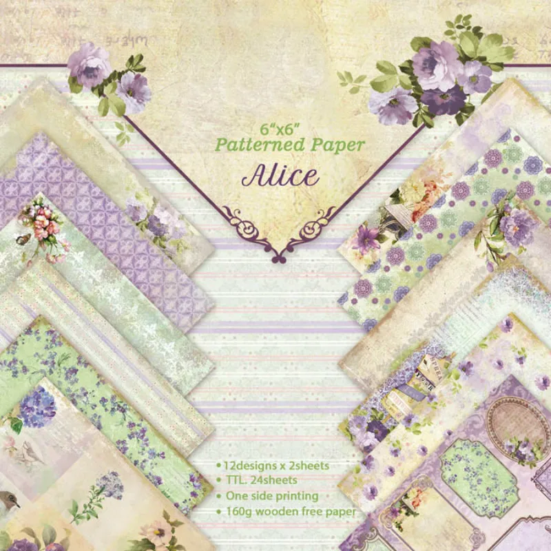 DIY Scrapbook Kit 6inches Designer Purple Garden Patterned Paper