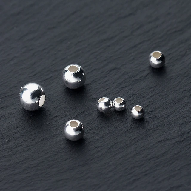 Solid 925 Sterling Silver Beads Seamless Round Spacer Loose Ball