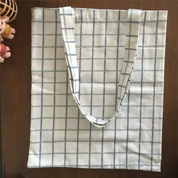 

YILE Cotton Linen Eco Shopping Tote Shoulder Bag print Blue Check Grid 17525