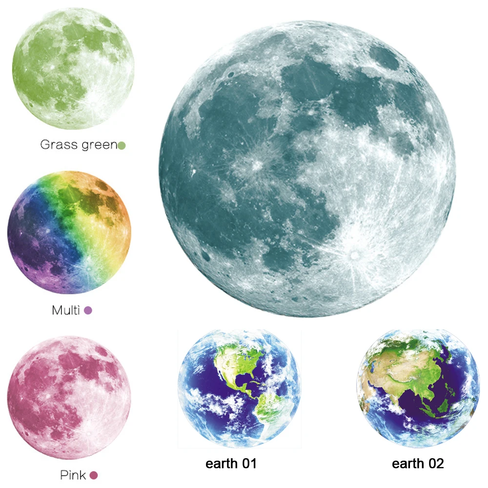 ILOKY-New-3D-wall-stickers-for-kids-rooms-green-moon-earth-wall-stickers-stars-glow-in
