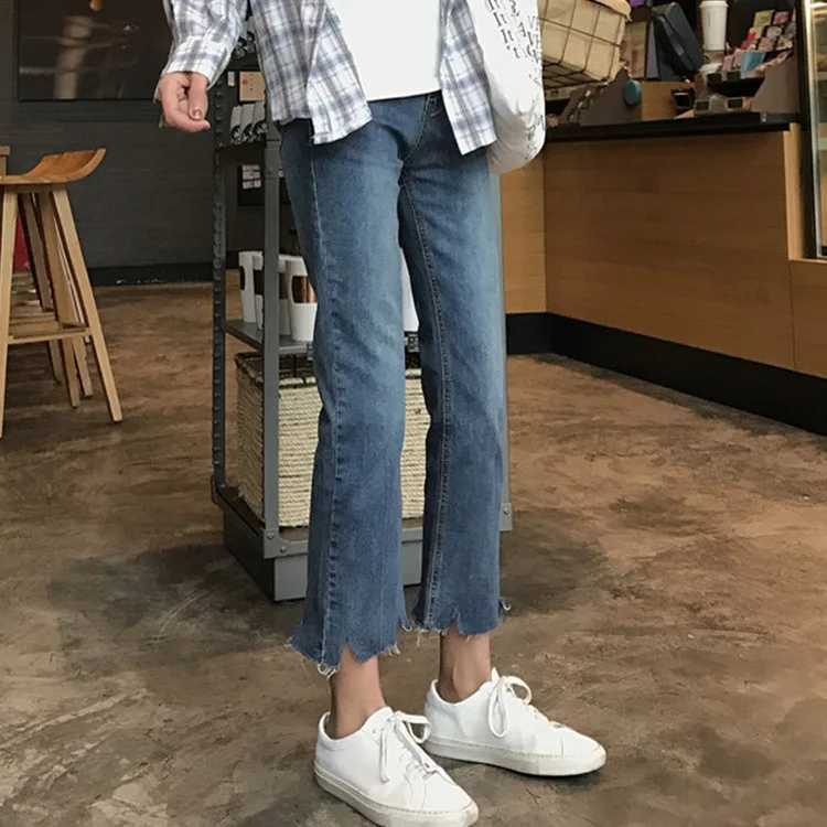 Lavado Nuevas Blanco Mujeres Delgado 2018 Del Verano Azul Jeans Muescas Pie qYTwBx0w