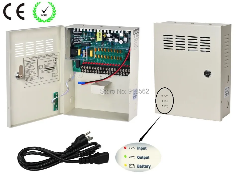 

DHL/EMS Free Shipping:CCTV Power Supply 18Channel DC12V 10A UPS Box Power Supply Support Battery CE ROHS For CCTV Camera