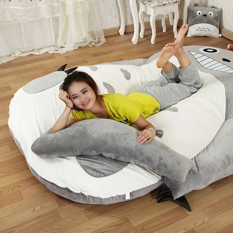 Большая односпальная и двухспальная кровать Totoro, гигантская кровать Totoro, матрац, подушка, плюшевый матрац, Подушка Татами, Beanbag matelas