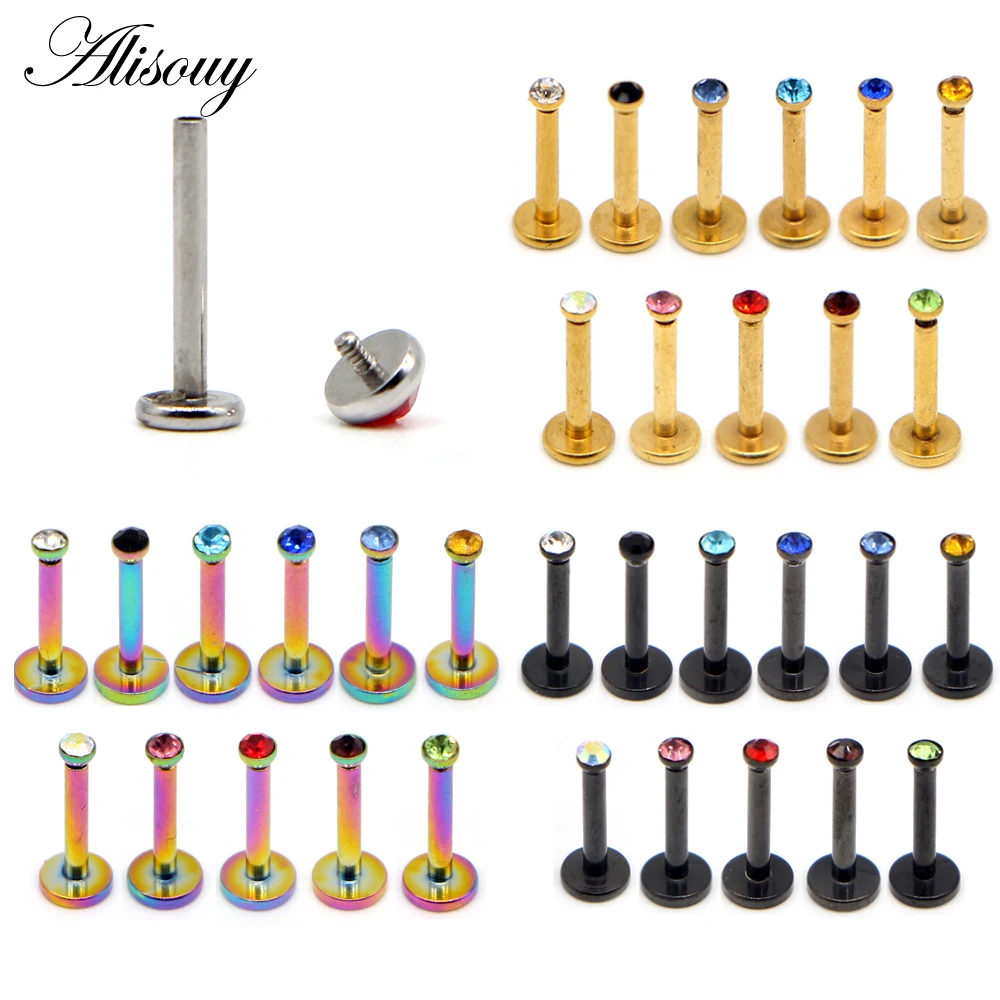 

Alisouy 1pc 16G Titanium internally threaded 2mm Gem Labret Lip Rings Earrings Stud CZ Cartilage Tragus Piercings Body Jewelry