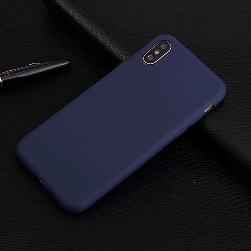 Цвет матовый конфетный, TPU чехол для мобильных телефонов iPhone 4 4S 5S SE 5C 6, 6 S, 7, 8plus X XR XS 11 Pro Max карамельный мягкий чехол для задней крышки - Цвет: Dark Blue TPU