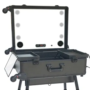 

Pro Rolling Studio Cosmetic Makeup Case with Light Black/Pink Music Speaker Multimedia Cosmetic Box