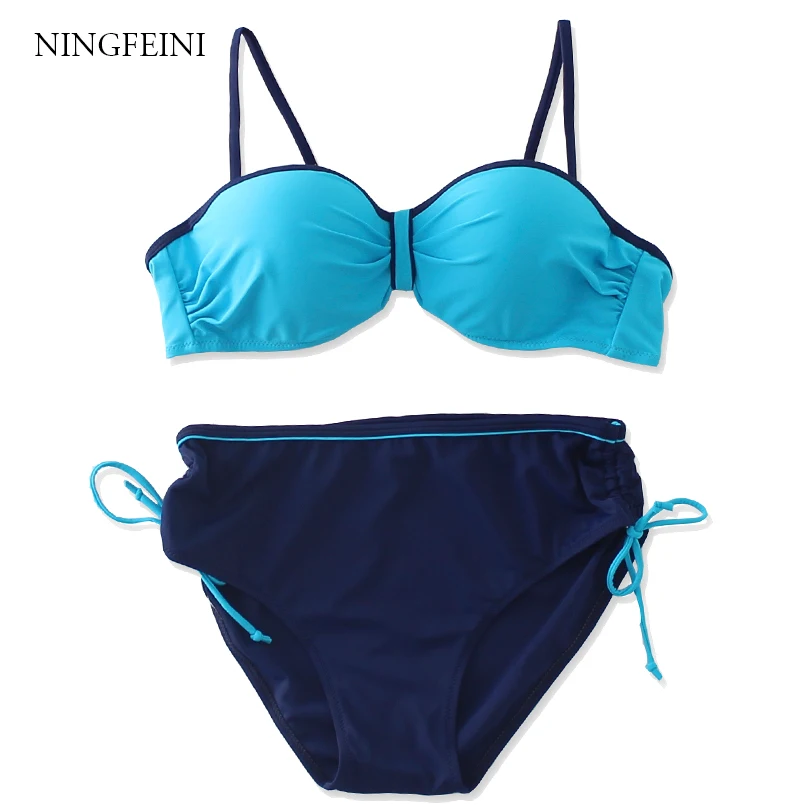 NINGFEIN New High Waist Bikini Set Patchwork Swimsuit Swimwear Monokini
