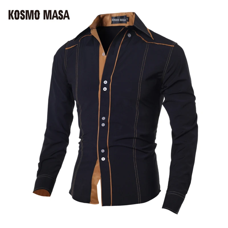 

KOSMO MASA 2017 Mens Shaper Slim Fit Casual Blouse Unique Neckline Full Sleeve Shirt Turn-down Collar Men's Shirts MB0022