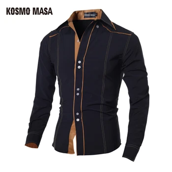 

KOSMO MASA 2017 Mens Shaper Slim Fit Casual Blouse Unique Neckline Full Sleeve Shirt Turn-down Collar Men's Shirts MB0022