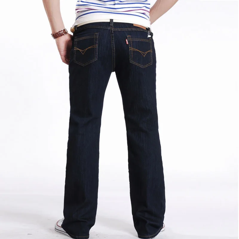 Новые винтажные однотонные мужские осенние повседневные джинсы из денима средней талией тонкие расклешенные брюки мужские джинсы Уличная одежда
