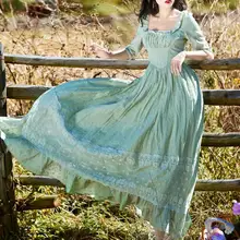 Высокое качество Новое поступление; Летнее Элегантный квадратный вырез модный короткий рукав Твердые Цвет длинное кружевное Хлопковое платье