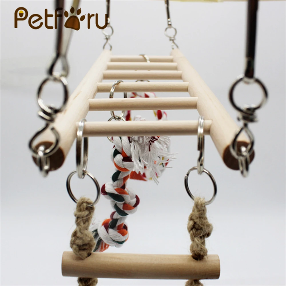 Petforu птица твердой древесины лестница для лазания качающийся для клевания игрушка клетка для попугая окуня-бурливуд