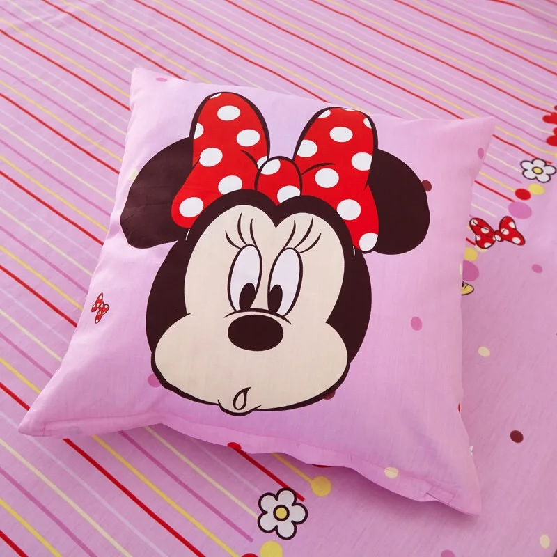 Disney Minnie/комплект постельного белья из хлопка для девочек, пододеяльник, простыня, наволочка, Комплект постельного белья