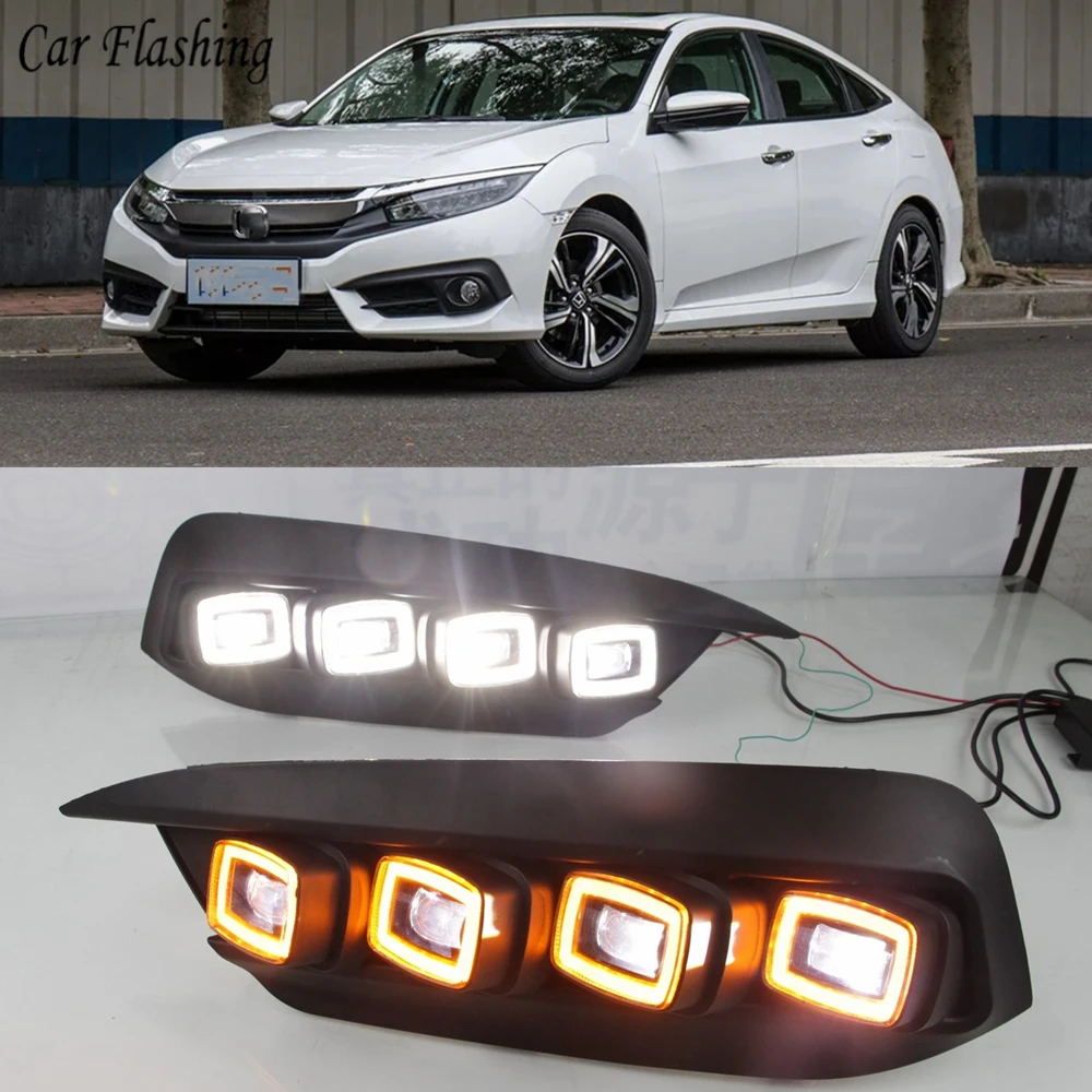 Car Flashing 2 pcs For Honda Civic 2017 2018 DRL LED Driving Daytime Running lights Daylight With Turn yellow Signal auto-in Car Light Assembly from ...