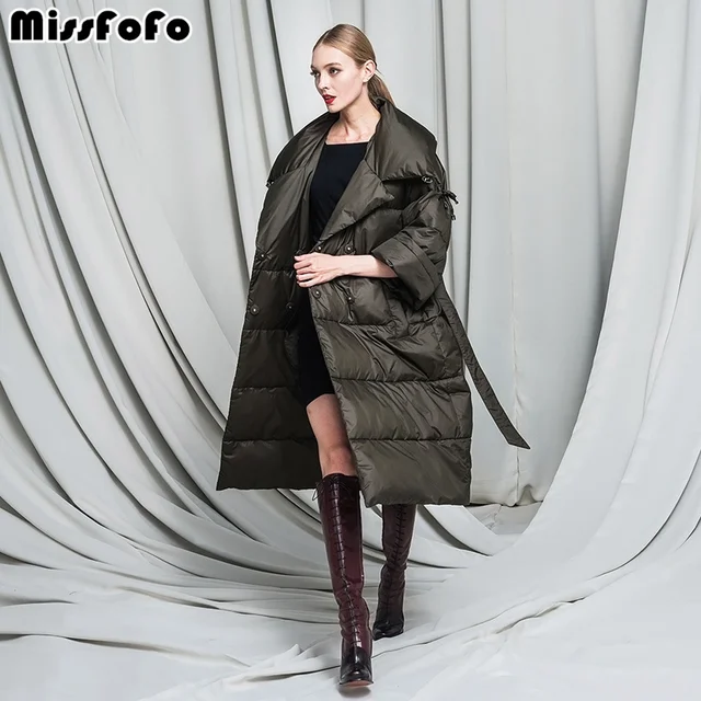 MissFoFo вниз 2016 Новая зимняя куртка розовый тонкая талия Большой нагрудные с длинным дизайн Для женщин пуховик женский S-2XL