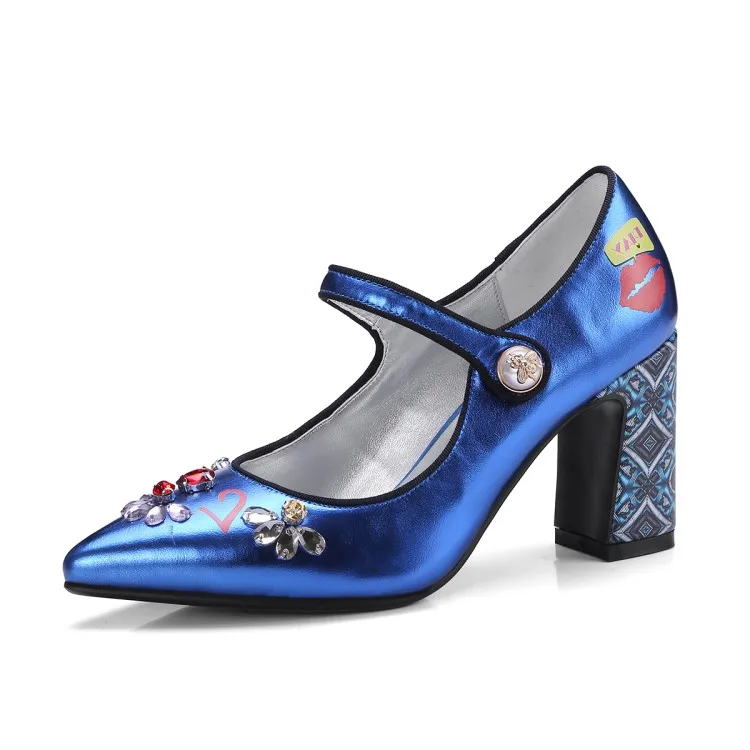 Stilettos Heels Design Blau Frauen Spitz Frau Echtes Sexy Mary Janes Schuhe Gladiator Pumpen Blaue silber Leder High X6w8Z6qrxy