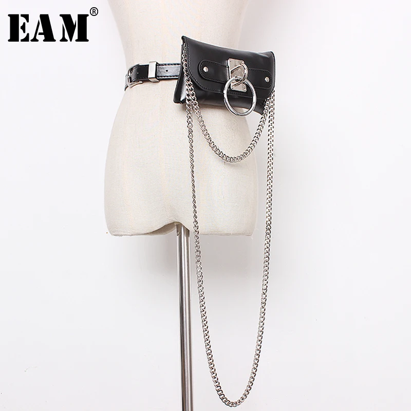 

[EAM] 2019 New Spring Summer Pu Leather Chain Split Split Joint Mini-bag Personality Long Belt Women Fashion Tide All-match JT75