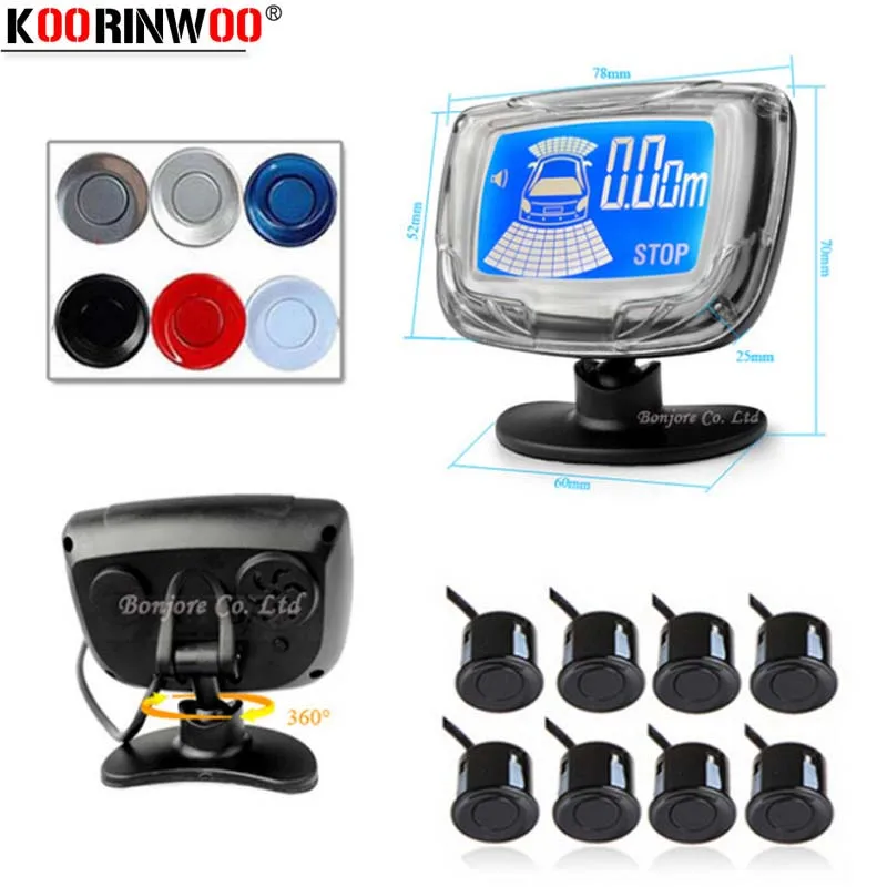 

Koorinwoo LCD Monitor 8 Parking sensors Buzzer back 4 front backup Reversing Radar Kit Alarm System Parking Assist Parkronice