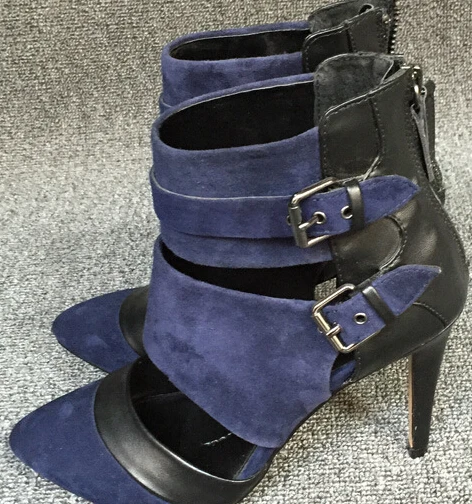 

Genuine Leather Cut Out Buckle Gladiator Ankle Wrap Pointed Toe Women Summer Sandals Boots Thin High Heel Casual 36-41 SXQ0508