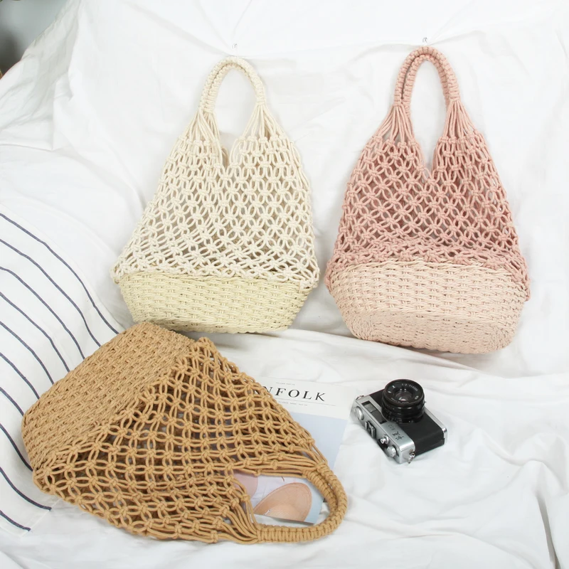 

Fashion Hollow Straw Bags Hand-woven Basket Bag Large-capacity Women Handbags Casual Shopping Buckets Summer Beach Bags Purse