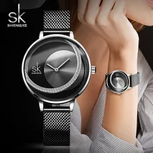 Shengke relógio de pulso de cristal feminino, relógio de quartzo para mulheres vestimentas de marca 2019 sk de aço inoxidável zegarek damski