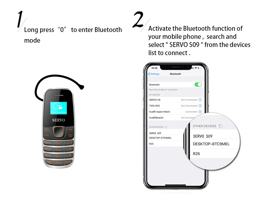 SERVO S09 телефон Bluetooth Dialer Мини Сотовые телефоны 0,66 дюймов маленький экран GSM низкое излучение Две сим Bluetooth наушники