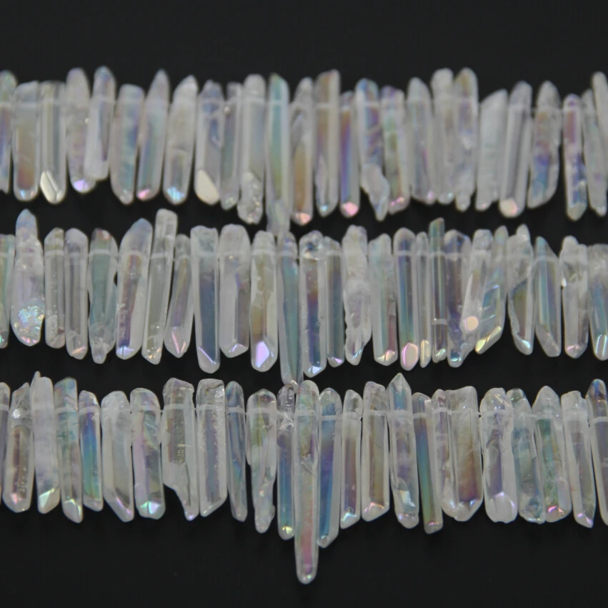 Billig Ca. 52 PC Strand Poliert Kristall Punkte Perlen, top Gebohrt AB Titan Kristall Quarz Briolettes Lose Perlen Anhänger Halskette