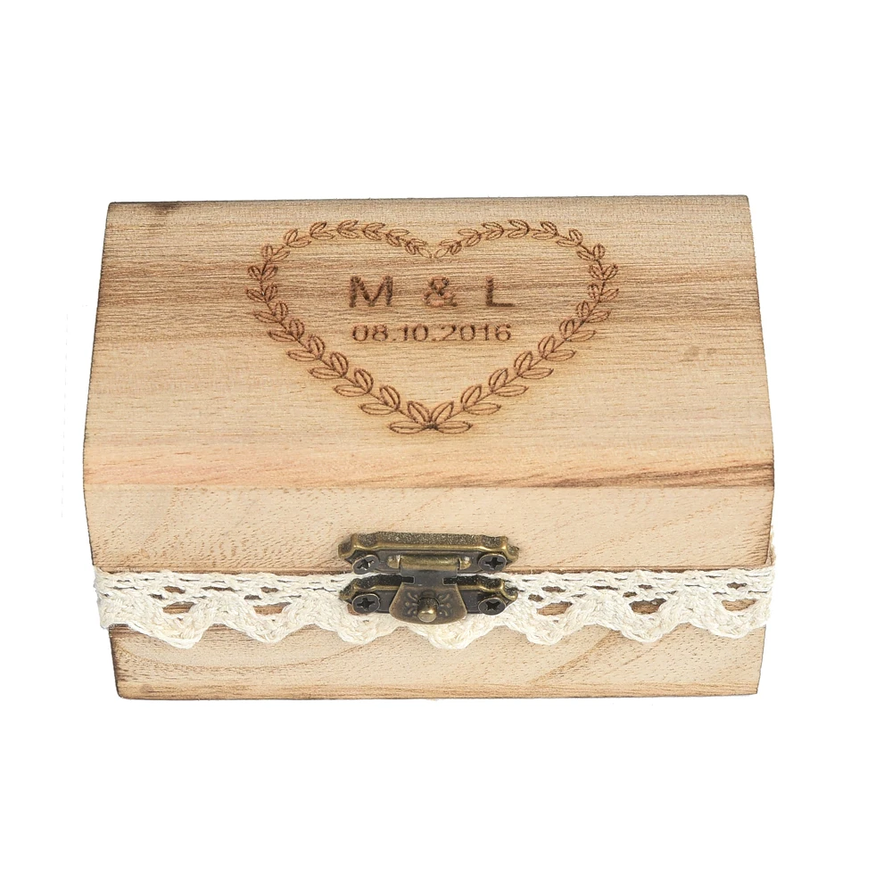 

Personalized Engraved Gift Rustic Wedding Ring Bearer Ring Box Wooden Custom Your Names And Date